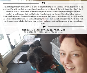 Quote from registered veterinary technician about the benefits of PEMF for pets and humans